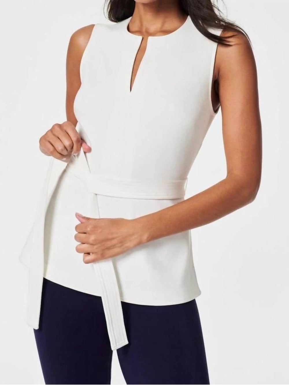 Spanx ponte contrast tie top